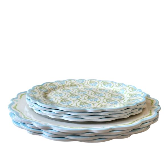 Lillian August French Farmhouse Floral Melamine Dinner Set of 8 Blue Green New - Picture 8 of 15